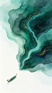 Dragon boat stir up ink-wash waves