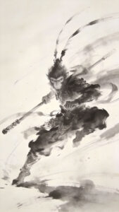 Sun Wukong, wielding his golden cudgel, disdained to worship the heavens.